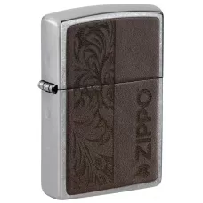 Запальничка бензинова ZIPPO Brown Leather Emblem - Zippo Design, хром, шкіра коричневий (49920)