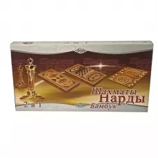 Набір 3 в 1 шахи+шашки+нарди з бамбуку (40*20 см), фігури, фішки - дерево (DN19819)