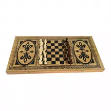 Набір 3 в 1 нарди, шахи та шашки з бамбука 60 Х30Х3,5 см, шахи, фішки дерево, з ячейками (DN22750N)