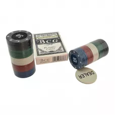 Набір для покеру на 60 фішок 3,8 см з картами BCG (синя сорочка) та жетоном дилера, блістер (DN36707)