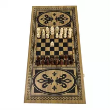 Набір 3 в 1 шахмати нарди шашки з бамбуку 48×48 см фігури, фішки дерево (DN23862N)
