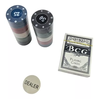 Покерний набір колода карт 54 шт 80 фішок жетон дилера ,фішка d-3.8 см, блістер (DN36760)