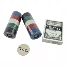 Покерний набір колода карт 54 шт 80 фішок жетон дилера ,фішка d-3.8 см, блістер (DN36760)