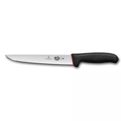 Універсальний обробний ніж для м'яса 20см Victorinox DUAL GRIP Sticking гладке лезо, чорна ручка (картонний блістер на лезо) (5.5503.20D)