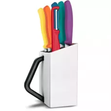 Набір кухонний 5 ножів, овочечистка з підставкою Victorinox SWISS CLASSIC Utility Block різнокольорові, пластик білий (6.7126.6C1)