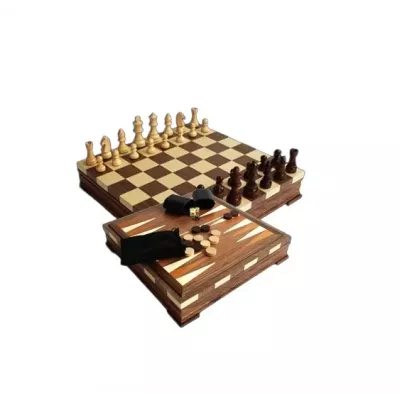 G462 набір 3 в 1 шахи, шашки, нарди 36х36 см "ITALFAMA" кльон та горіх, ручна інкрустрація король