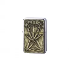 Запальничка бензинова CHAMP LEAVES, метал накладка лист канабис хрлом, золотистий (40400230K)