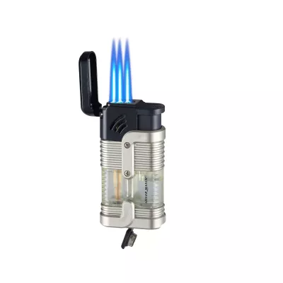 Запальничка для сигари газова 3 турбо PUNCHER ZAGREB прозорий пластик, чорний, пірсер, регуліровка, оксамитовий мішечок(40674374BL)