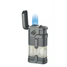 Запальничка для сигари газова 3 турбо PUNCHER ZAGREB прозорий пластик,чорний лід, пірсер, регулювання, оксамитовий мішечок (40674374DRI)