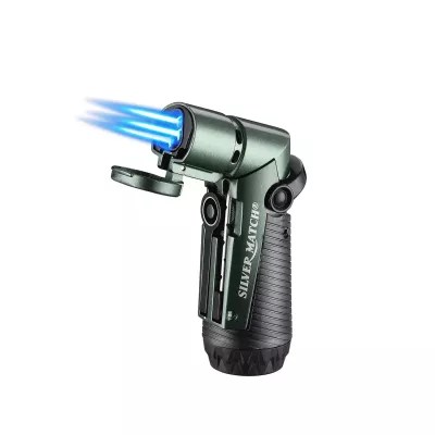 Запальничка газова для сигар 3 турбо з інструментом SILVER MATCH SKOPJE метал, чорно-зелений, подарункова коробка (40674380GRE)