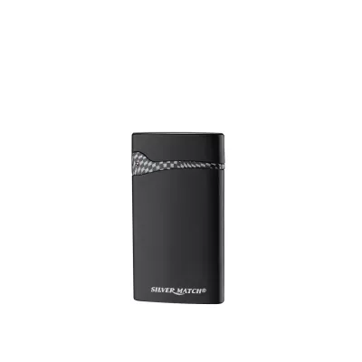 Запальничка ультратонка газова турбо широке полум'я SILVER MATCH PODGORICA метал, чорний, оксамитовий мішечок (40674385BL)