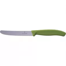 Ніж столовий для різки томатів універсальний 11см Victorinox" Swiss Classic Tomato&Table круглий носік лезо серрейтор Оливково-зелений (6.7834.E575)