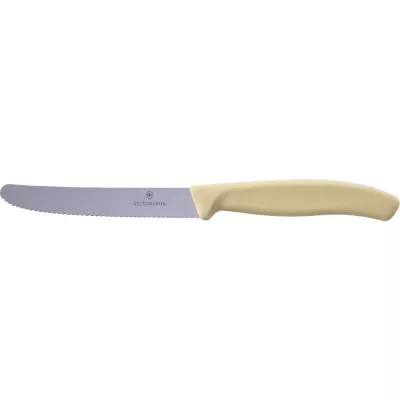 Ніж столовий для різки томатів універсальний 11см Victorinox" Swiss Classic Tomato&Table круглий носік лезо серрейтор Бежевий (6.7837.E7501)
