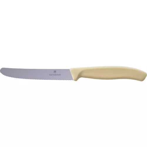 Ніж столовий для різки томатів універсальний 11см Victorinox" Swiss Classic Tomato&Table круглий носік лезо серрейтор Бежевий (6.7837.E7501)