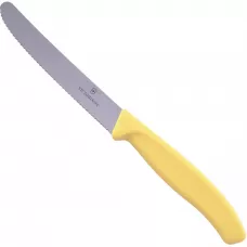 Ніж столовий для різки томатів універсальний 11см Victorinox Swiss Classic Tomato&Table круглий кінчик, серрейтор Жовтий (6.7838.E120)