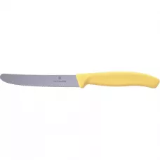 Ніж столовий для різки томатів універсальний 11см Victorinox Swiss Classic Tomato&Table круглий кінчик, серрейтор Жовтий (6.7838.E120)