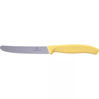 Ніж столовий для різки томатів універсальний 11см Victorinox Swiss Classic Tomato&Table круглий кінчик, серрейтор Жовтий (6.7838.E120)