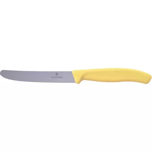Ніж столовий для різки томатів універсальний 11см Victorinox Swiss Classic Tomato&Table круглий кінчик, серрейтор Жовтий (6.7838.E120)