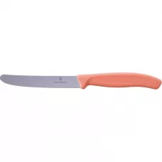 Ніж столовий для різки томатів універсальний 11см Victorinox Swiss Classic Tomato&Table круглий носік лезо серрейтор Персіково-помаранчевий (6.7839.E170)