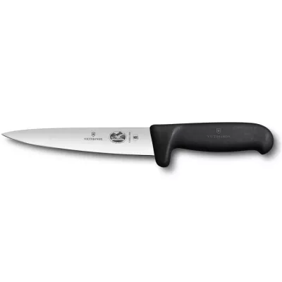Нож для мяса универсальный 16см Victorinox FIBROX Sticking гладкое лезвие Safety Grip Черный (5.5603.16M)