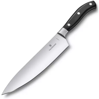 Кухонний шеф-ніж кований 22 см Victorinox Grand Maître Carving гладке пряме лезо подарункова упаковка Чорний (7.7403.22G)