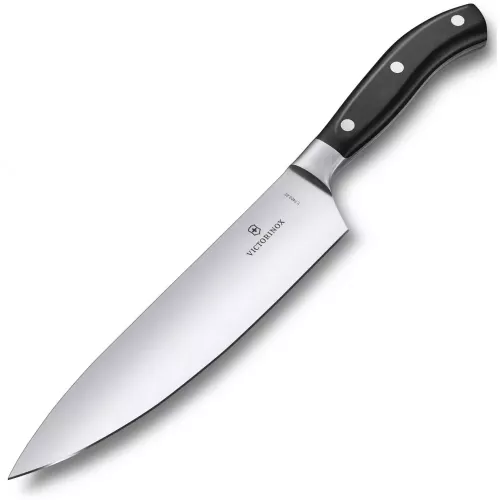 Кухонний шеф-ніж кований 22 см Victorinox Grand Maître Carving гладке пряме лезо подарункова упаковка Чорний (7.7403.22G)
