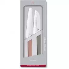 Набір з 2-х кухонних ножів Victorinox Swiss Modern Kitchen Set ніж-сантоку та ніж для хліба подарункова коробка Оливковий Корал (6.9096.22G)