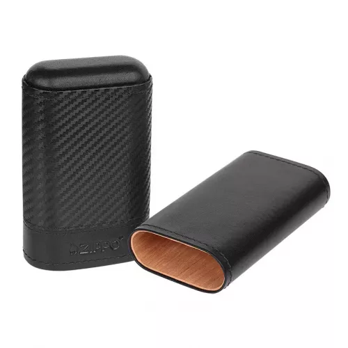 Чохол для 3 сигар ZIPPO Black Leather Carbon натуральна шкіра, дерево Чорний карбон (2007999)