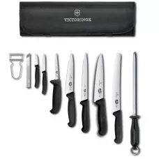 Набір кухонний 10 предметів у м'якому органайзері Victorinox CHEF'S SETS Chef's Knife Roll Starter Set Чорний (5.4964.1)