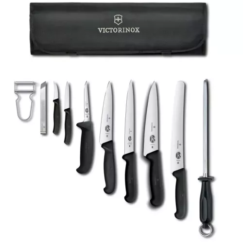Набір кухонний 10 предметів у м'якому органайзері Victorinox CHEF'S SETS Chef's Knife Roll Starter Set Чорний (5.4964.1) Набір кухонний 10 предметів у м'якому органайзері Victorinox CHEF'S SETS Chef's Knife Roll Starter Set Чорний (5.4964.1)