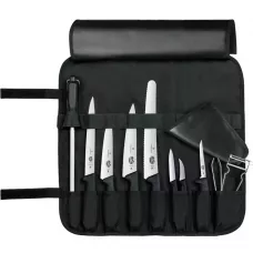 Набір кухонний 10 предметів у м'якому органайзері Victorinox CHEF'S SETS Chef's Knife Roll Starter Set Чорний (5.4964.1)