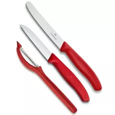 Набір кухонних овочевих ножів та овочечистки Victorinox Swiss Classic Paring Set 3 предмети Червоний (6.7111.31)