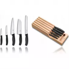 Набір кухонних ножів та підставки Victorinox Swiss Classic In-Drawer 6 предметів Чорні (6.7143.5)