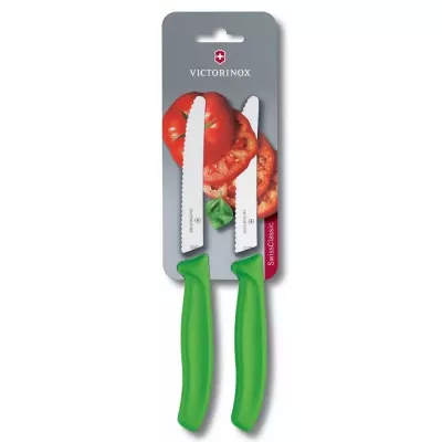 Набір кухонних овочевих ножів Victorinox TomatoSausage 11 см 2 шт. Зелені (6.7836.L114B)
