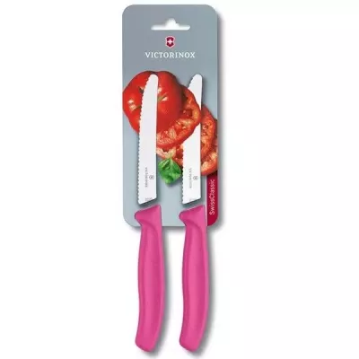 Набір кухонних овочевих ножів Victorinox TomatoSausage 11 см 2 шт Рожеві (6.7836.L115B)