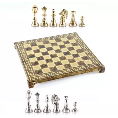 Шахи Manopoulos Classic Metal Staunton Chess set with Gold Silver бронза Cheі 36х36 см (S34MBRO)