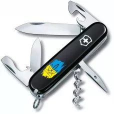 Складной нож Victorinox Spartan Ukraine 91мм 12 функций Черный Трезубец фигурный на фоне флага (1.3603.3_T1026u)