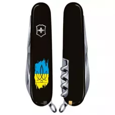 Складной нож Victorinox Spartan Ukraine 91мм 12 функций Черный Трезубец фигурный на фоне флага (1.3603.3_T1026u)