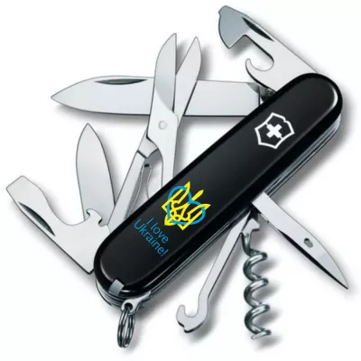 Складной нож Victorinox Climber Ukraine Трезубец с сердцем и I love Ukraine (1.3703.3_T1310u)
