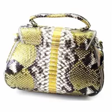 Сумочка зі шкіри пітона на одне відділення, довга ручка , сіро-золотиста (27х19х15 см) (DN32637)