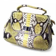 Сумочка зі шкіри пітона на одне відділення, довга ручка , сіро-золотиста (27х19х15 см) (DN32637)