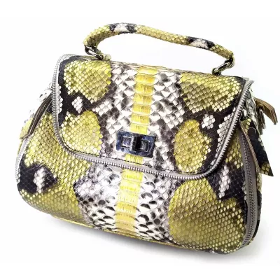 Сумочка зі шкіри пітона на одне відділення, довга ручка , сіро-золотиста (27х19х15 см) (DN32637)