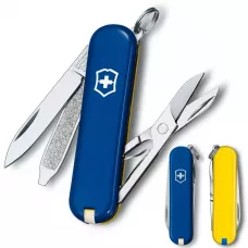 Складаний кишеньковий ніж-брелок 58 мм Victorinox CLASSIC SD UKRAINE 2 шари, 7 функцій, синьо-жовтий (0.6223.2.8)