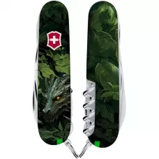 Складаний ніж Victorinox Huntsman Zodiac 91 мм Зелений дерев'яний дракон (1.3713.3_Z3240p)