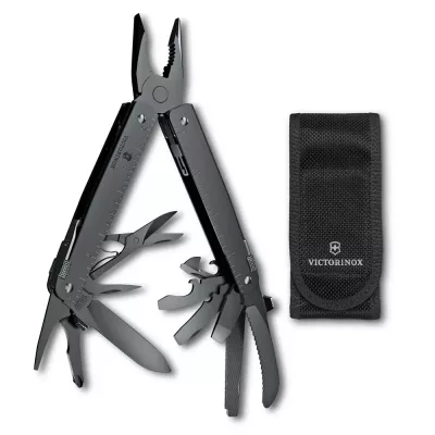 Мультитул 115 мм із нейлоновим чохлом Victorinox SwissTool MXBS розкриття леза однією рукою, 26 функцій, колір чорний (3.0326.M3N)