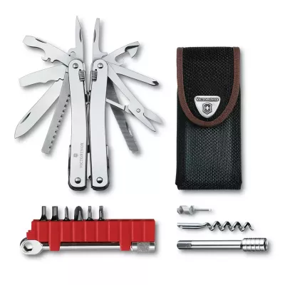 Мультитул 105 мм Victorinox SwissTool Spirit X Plus Ratchet 36 функцій, з набором біт, ключем-тріскачкою, подовжувачем та штопором, нейлоновий чохол (3.0236.N)