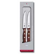 Набір з двох ножів для стейка 12 см Victorinox Wood Steak Set гладке лезо, дерев'яна ручка, подарункова коробка (5.1200.12G)