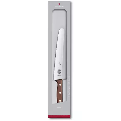 Кухонний ніж для хліба та кондитерських виробів 22 см Victorinox Wood Bread & Pastry з лезом серрейтор та дерев'яною ручкою (подарункова коробка) (5.2930.22G)