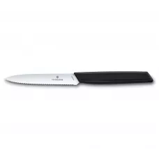 Кухонний ніж 10 см для різання, чищення, універсальний Victorinox Swiss Modern Paring Knife хвилясте лезо, чорний (6.9003.10W)