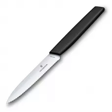 Кухонний ніж 10 см для різання, чищення, універсальний Victorinox Swiss Modern Paring Knife хвилясте лезо, чорний (6.9003.10W)